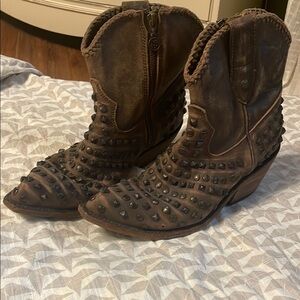 LIBERTY Black Vintage Distressed Studded Zip Up Grunge Western Boots